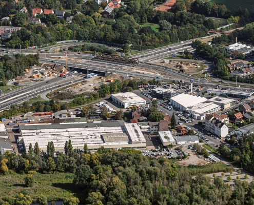 Luftbild Baustelle Autobahnkreuz Braunschweig-Süd von Süden