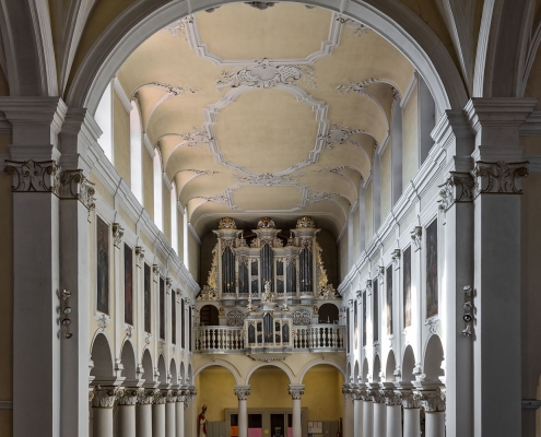 Orgel der ehemaligen Stiftskirche St. Mauritius auf dem Moritzberg in Hildesheim.